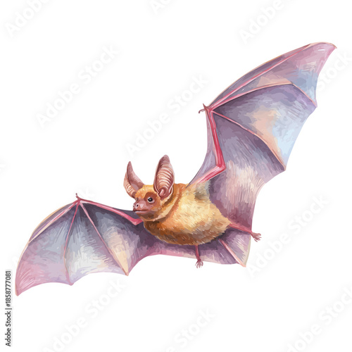 Watercolor isometric artwork featuring Bat, presented on white background.