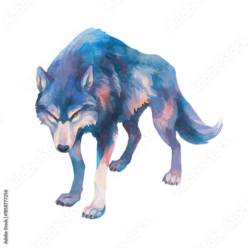 Watercolor isometric artwork featuring Werewolf, presented on white background.
