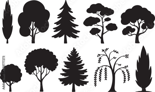 collection of various tree silhouettes for nature landscapes and environmental illustration