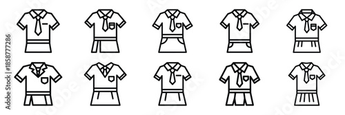 Collection of school uniform Editable stroke icon set.