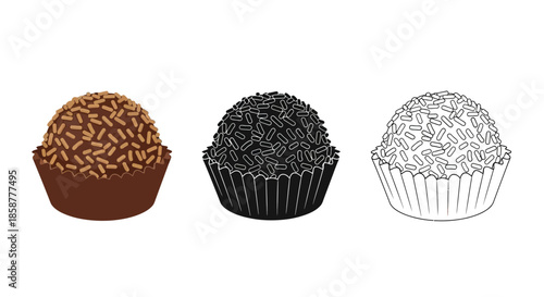 Three brigadeiros in different colors and styles a brazilian dessert