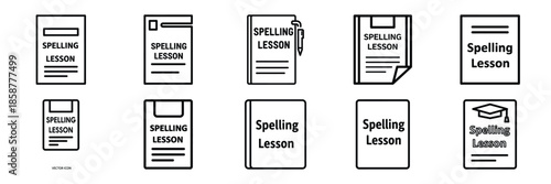 Collection of spelling lesson Editable stroke icon set.