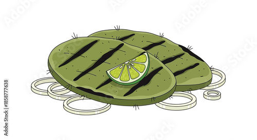 Grilled cactus pads with lime and onion rings a vibrant southwestern dish