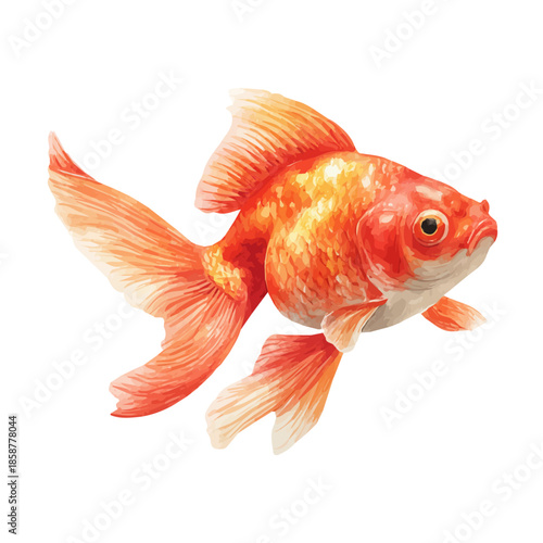 Isometric-style watercolor depiction of Goldfish, set against a white background.