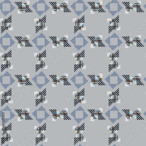 Abstract line shape geometric motif basic pattern continuous background. Oriental style tile modern lux fabric design textile swatch. 