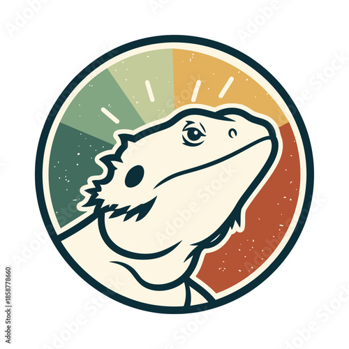 Vintage Retro Bearded Dragon Lizard Illustration Vector. Vintage Bearded Dragon Lizard Distressed Texture Badge. Reptile Flat Vector Illustration.