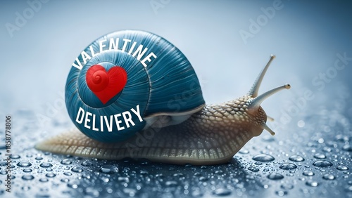 A cute snail with a valentine's day delivery message on its shell