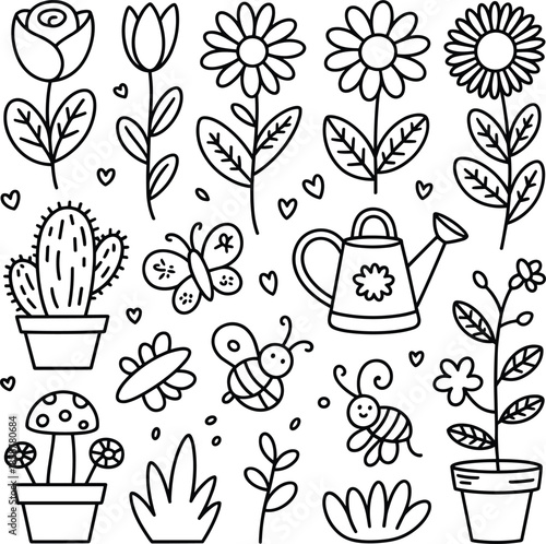 Desert Cactus Succulent Plant Doodles