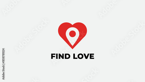 A red heart-shaped location pin icon with the text FIND LOVE indicating a romantic location or dating service viewed directly