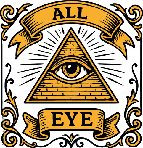 All Seeing Eye Pyramid Vintage Vector Design