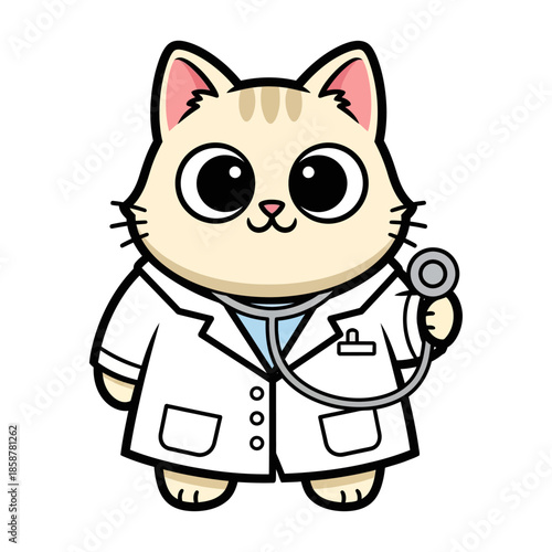  cat doctor, medical animal vector illustration.