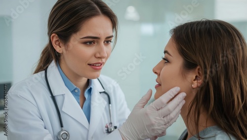 Doctor Checks Patient During Consultation in Medical Office in the Afternoon