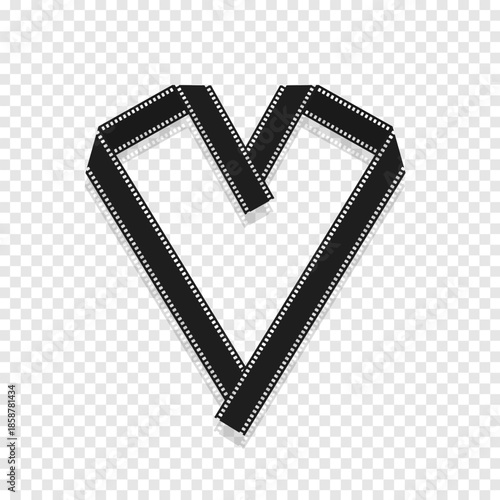 Film strip folded into a heart shape on transparent background. Vector illustration