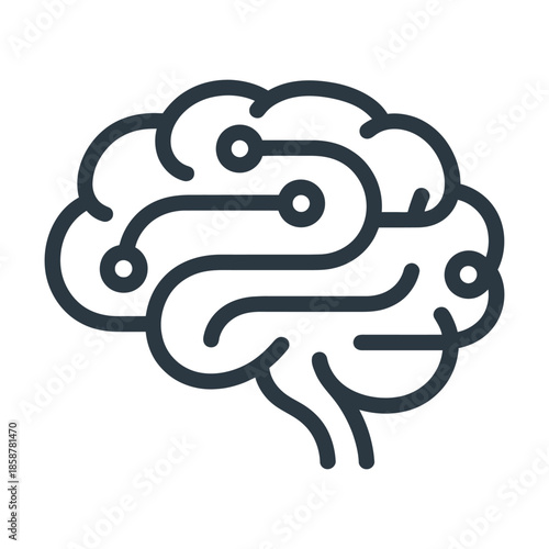 sketch of brain, black and white, stylized, minimal, geometric, abstract, modern, digital art