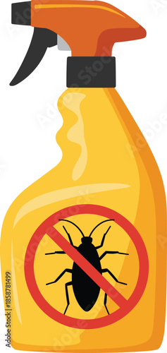 Insect spray bottle with no bug symbol, pest control illustration for home protection, hygiene safety concept isolated white background vector