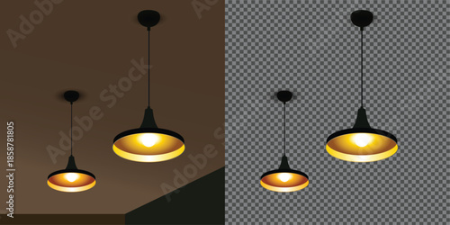 Modern Black and Gold Pendant Light Set Vector Illustration