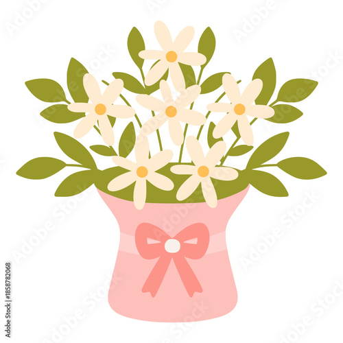 Mother's day flowers in pink vase with bow
