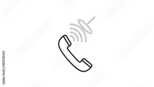A minimalist black outline icon depicting a ringing old-fashioned telephone receiver with sound waves