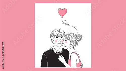 Romantic Manga Wedding Celebration with Hearts and Happiness valentine day