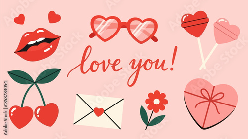 A seamless pink and red heart pattern with romantic flowers designed for Valentine’s Day and wedding love decorations