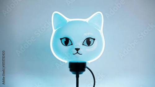 Light blue cat lamp that glows in the dark with vibrant lighting / Lámpara con cara de gato
