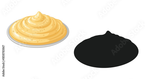 A vibrant yellow dollop of creamy spread with its corresponding black shadow
