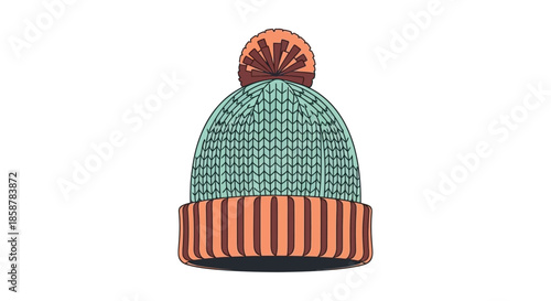 A cozy knitted winter hat with a pom pom and striped brim
