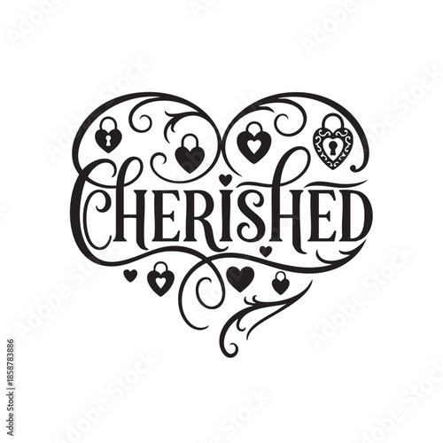 Cherished Heart with Locks and Hearts on White Background