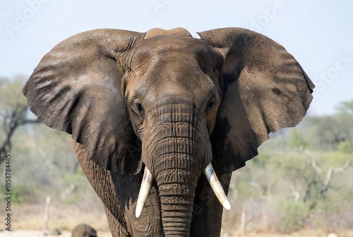 Majestic African elephant close-up portrait with large ears and prominent