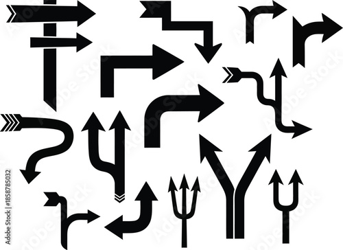 Black Silhouette Directional Arrow Icon Set Navigation Turn Symbols