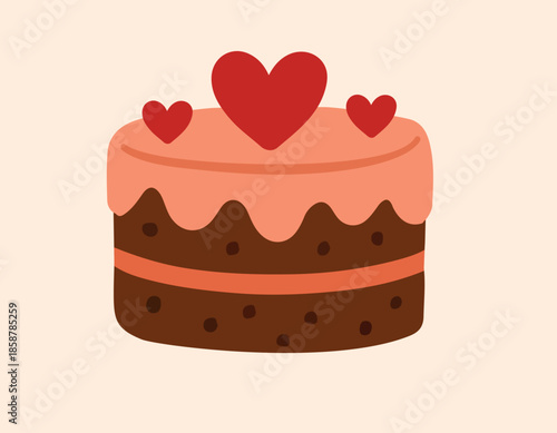 Vector illustration. Cake with hearts. Valentine's Day. Vector dessert.