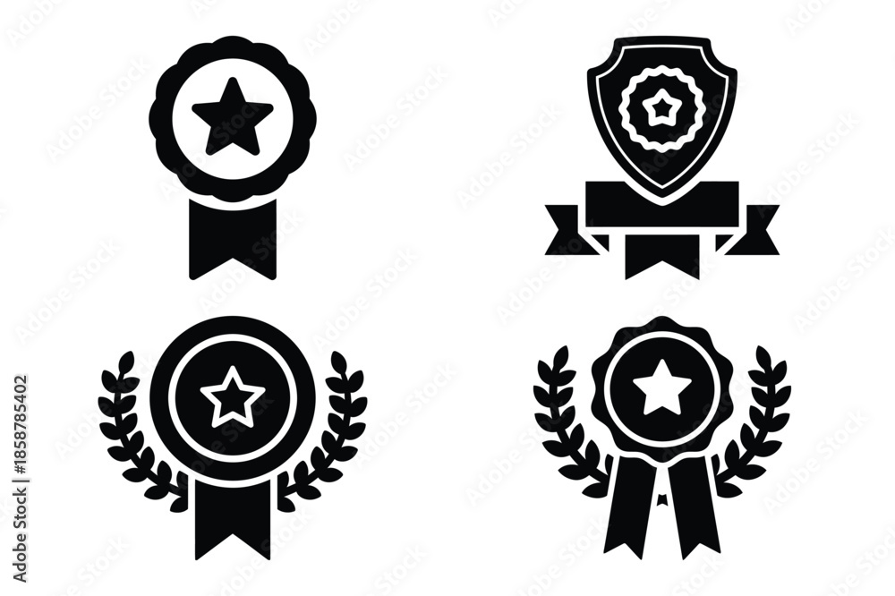 Fototapeta premium certificate badge silhouette vector icon set, black color and white background