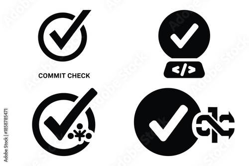 commit check silhouette vector icon set, black color and white background