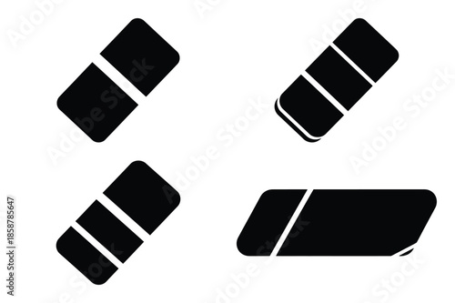 eraser tool silhouette vector icon set, black color and white background
