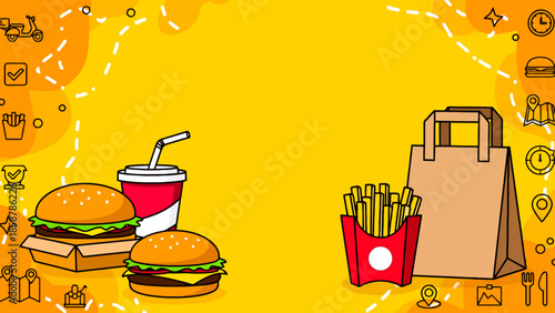 Fast Food Delivery Service with Delicious Burgers and Fries - A Vector Illustration