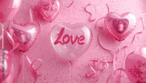 Balloons and Decorations for a Celebration of Love in a Pink Themed Setting