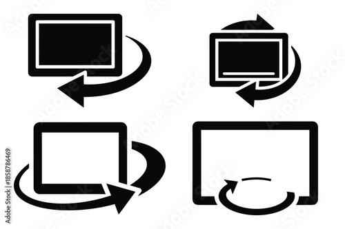 screen rotate silhouette vector icon set, black color and white background