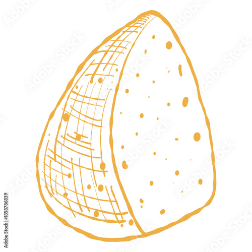 Cheese wedge, triangular slice illustration. Half cheese slice. Cheese wedge icon, charcuterie piece