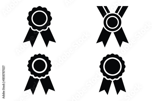 award ribbon silhouette vector icon set, black color and white background