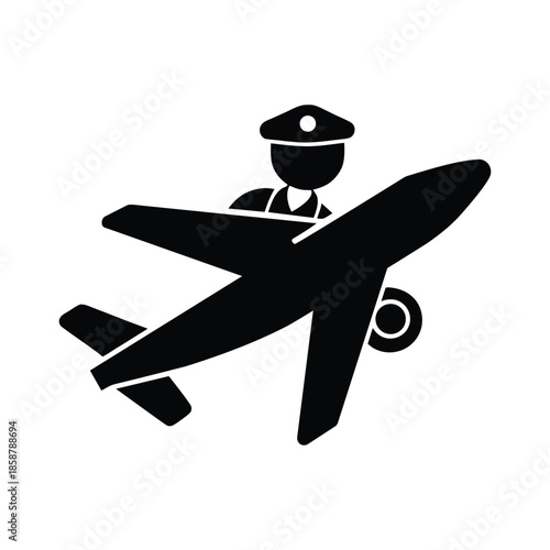 Pilot Flying Airplane Pictogram Isolated On White Background