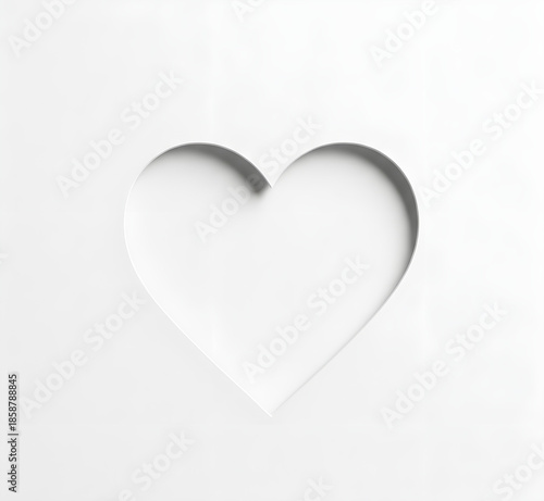 clean 3D heart shape is embossed or cut into white paper.