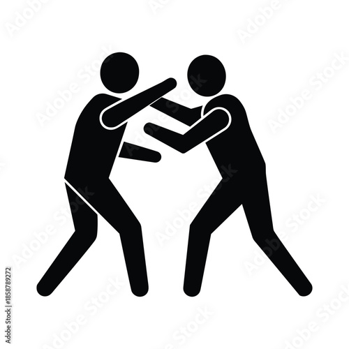 Two People Fighting Simple Pictogram Isolated On White
