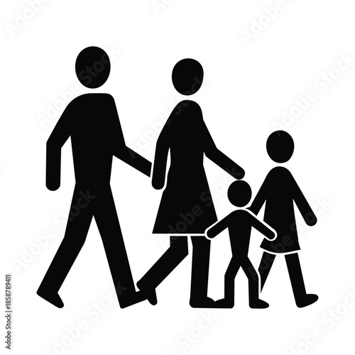 Walking Family Pictogram Isolated On White Background