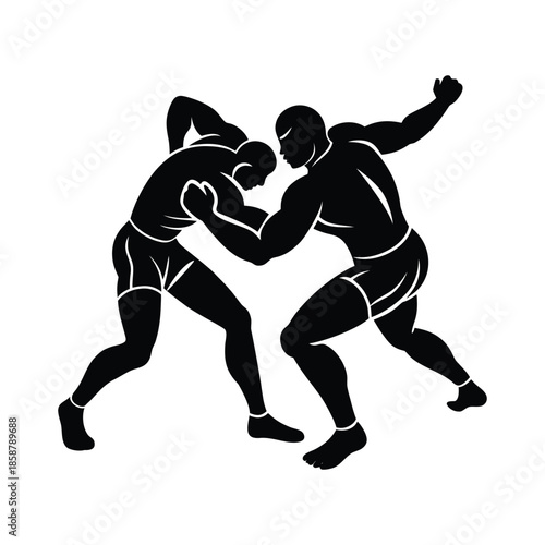 Wrestlers Fighting Sport Icon Isolated On White Background