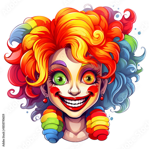 Colorful Clown with Vibrant Hair and Nose