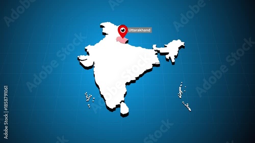 Uttarakhand India Map Animation Highlighted State