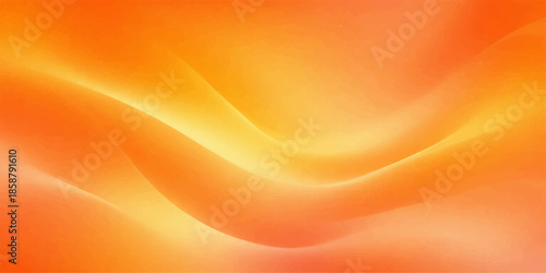 Abstract orange background with soft silk waves and golden satin texture featuring a shiny yellow light design on a curved fabric wallpaper backdrop
