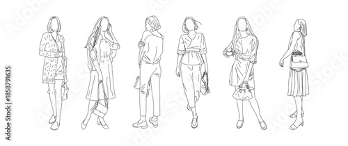 Fashionable Women Line Art Illustrations Posing with Style.