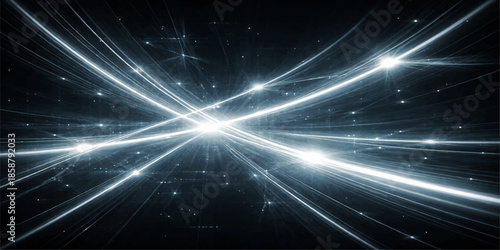 An abstract blue space background features a glowing fractal star pattern and motion wave effects for a high-tech science wallpaper design