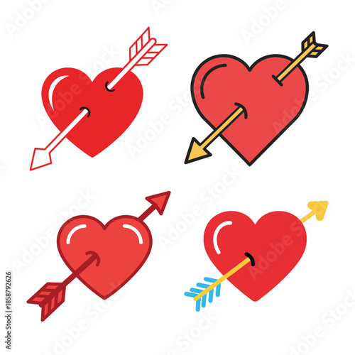 Romantic vector illustration featuring cupid s arrow and a red heart symbol